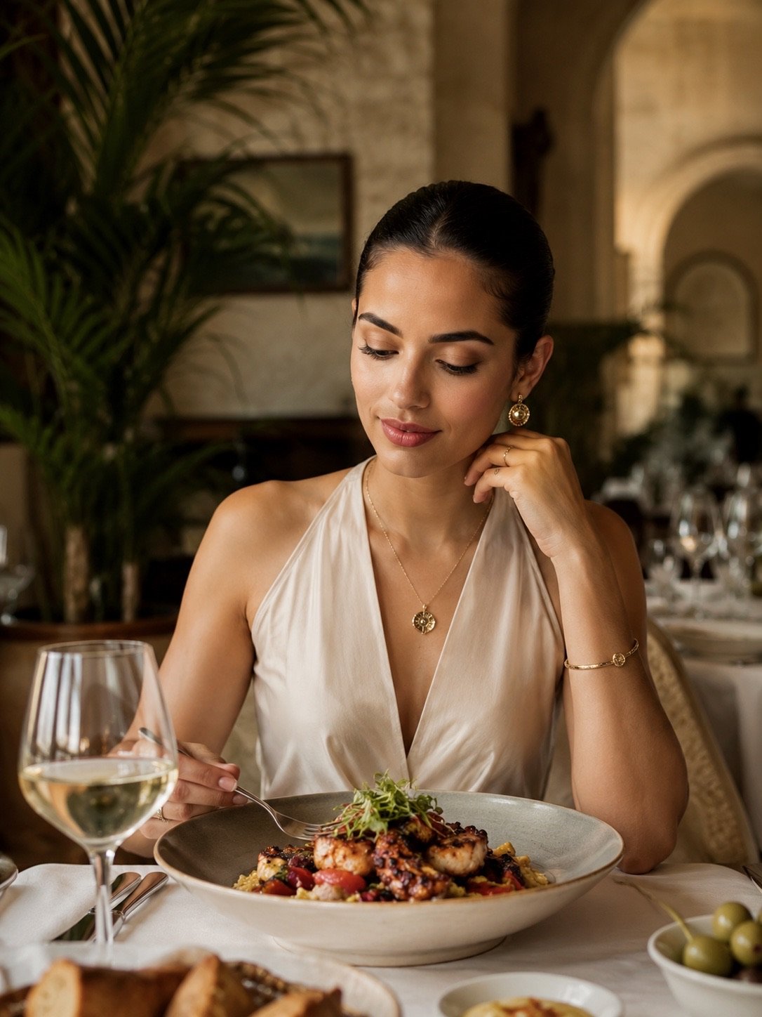 Femme élégante dans un restaurant premium